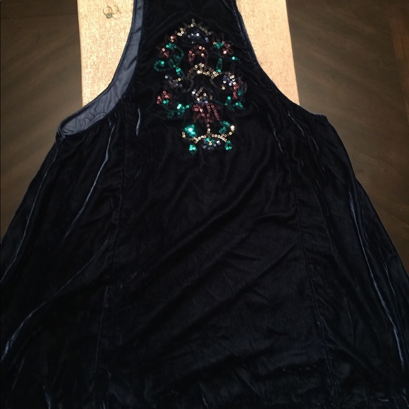 Free People blue velvet swing dress 👗 - Picture 3 of 6